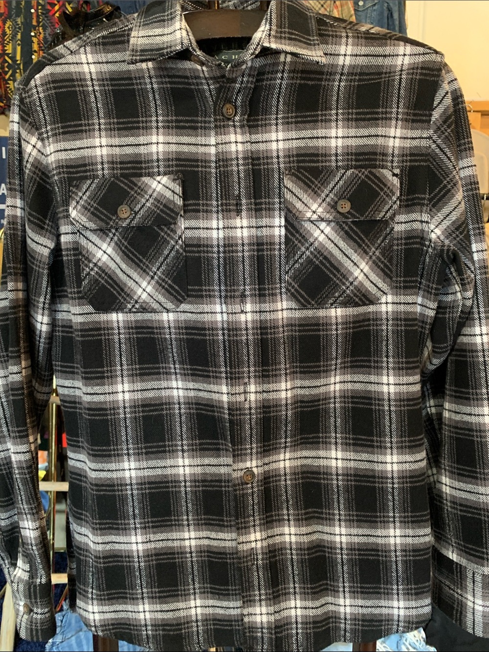 Men's Black & White Plaid Flannel Jacket